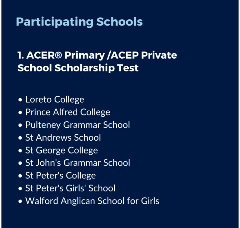 Corporative scholarship testing participating schools in Adelaide.